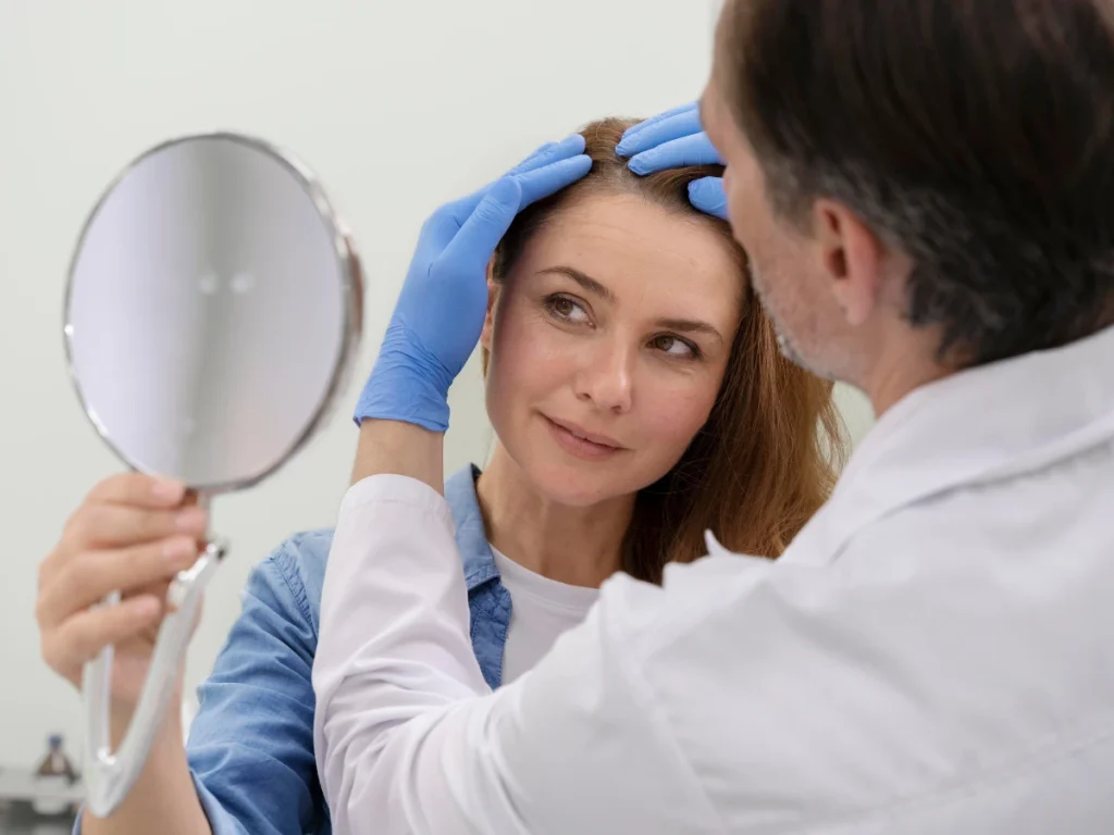 A detailed image of the PRP process where a medical practitioner is injecting plasma into a patient’s scalp to treat hair loss and stimulate natural hair growth.