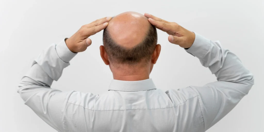 Man in formal shirt showing bald spot from the back – Best Tips for Male Hair Loss and scalp care advice.
