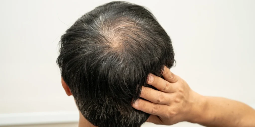 Thinning crown treated by the Best Hair Loss Clinic in Birmingham for effective hair regrowth.