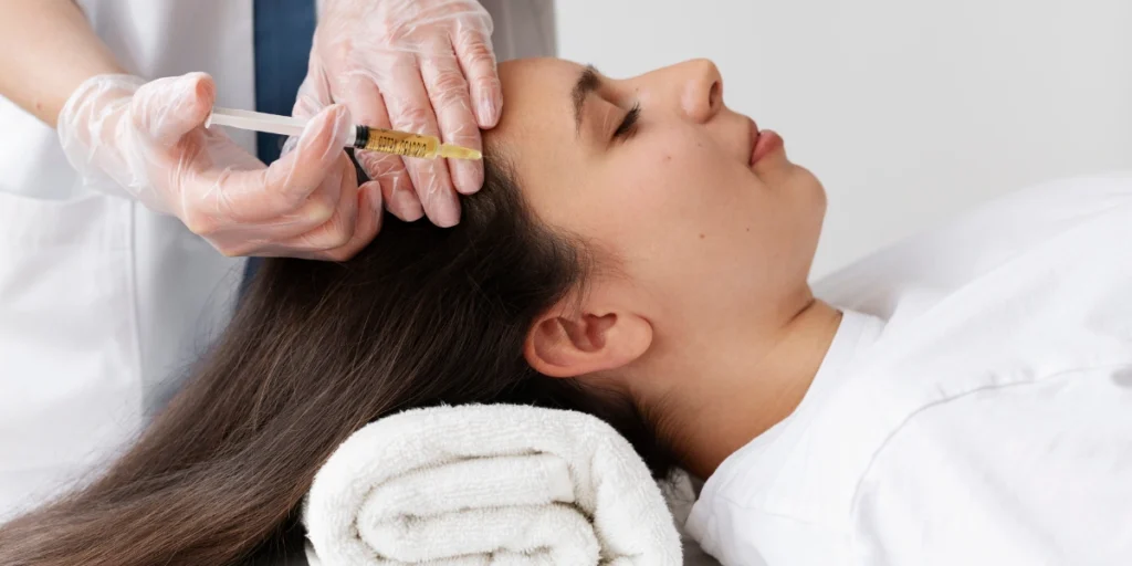 Patient receiving scalp injection for Exosomes for Hair Loss in Birmingham treatment.