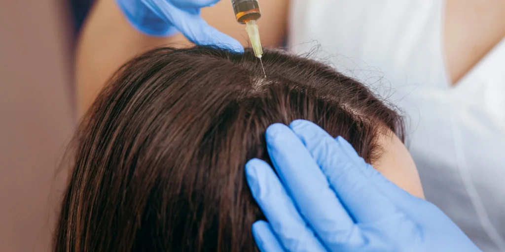 Specialist applying mesotherapy injection to scalp Mesotherapy hair treatment cost UK