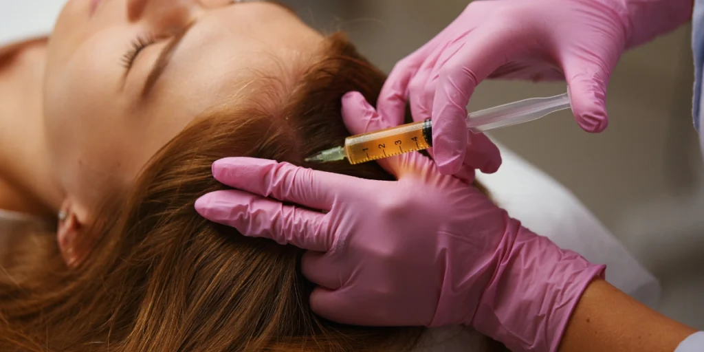 Vitamin Injections for Hair Growth in Birmingham administered to the scalp by a specialist to nourish follicles and support healthier hair.