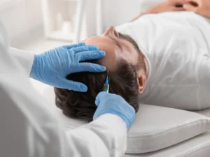 Patient receiving temple injections as part of Hair Restoration in Birmingham