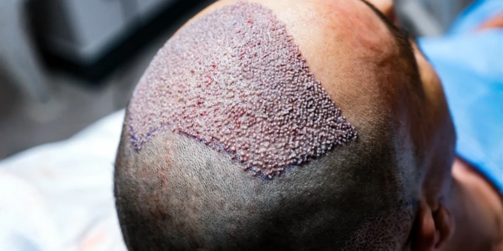 Regenerative Hair Restoration Birmingham showing freshly implanted hair grafts on scalp after advanced transplant procedure