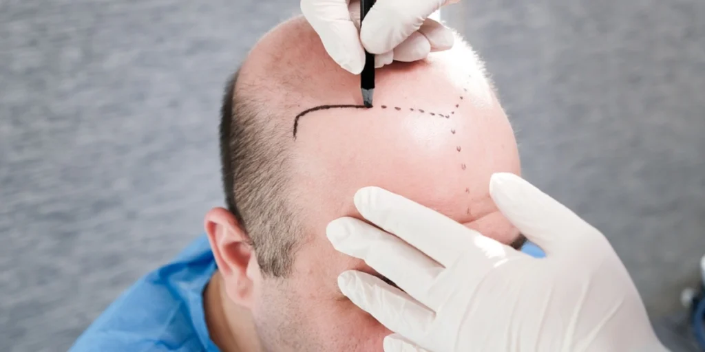 Regenerative Hair Restoration Birmingham with surgeon marking natural hairline before personalised hair restoration treatment