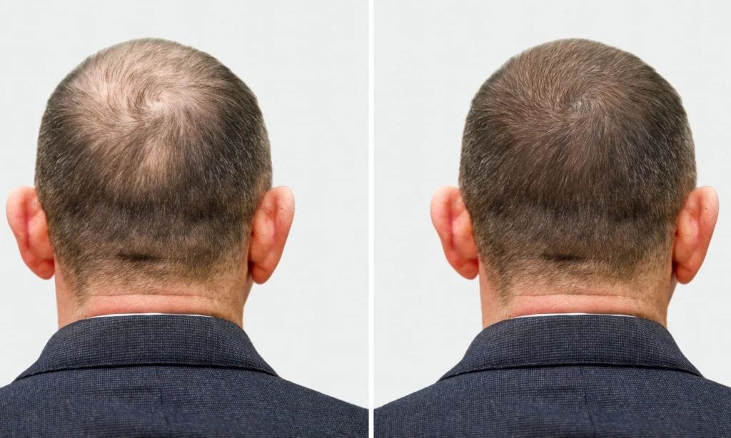 Before and after crown results showing hair regrowth from Best hair transplant UK 2026
